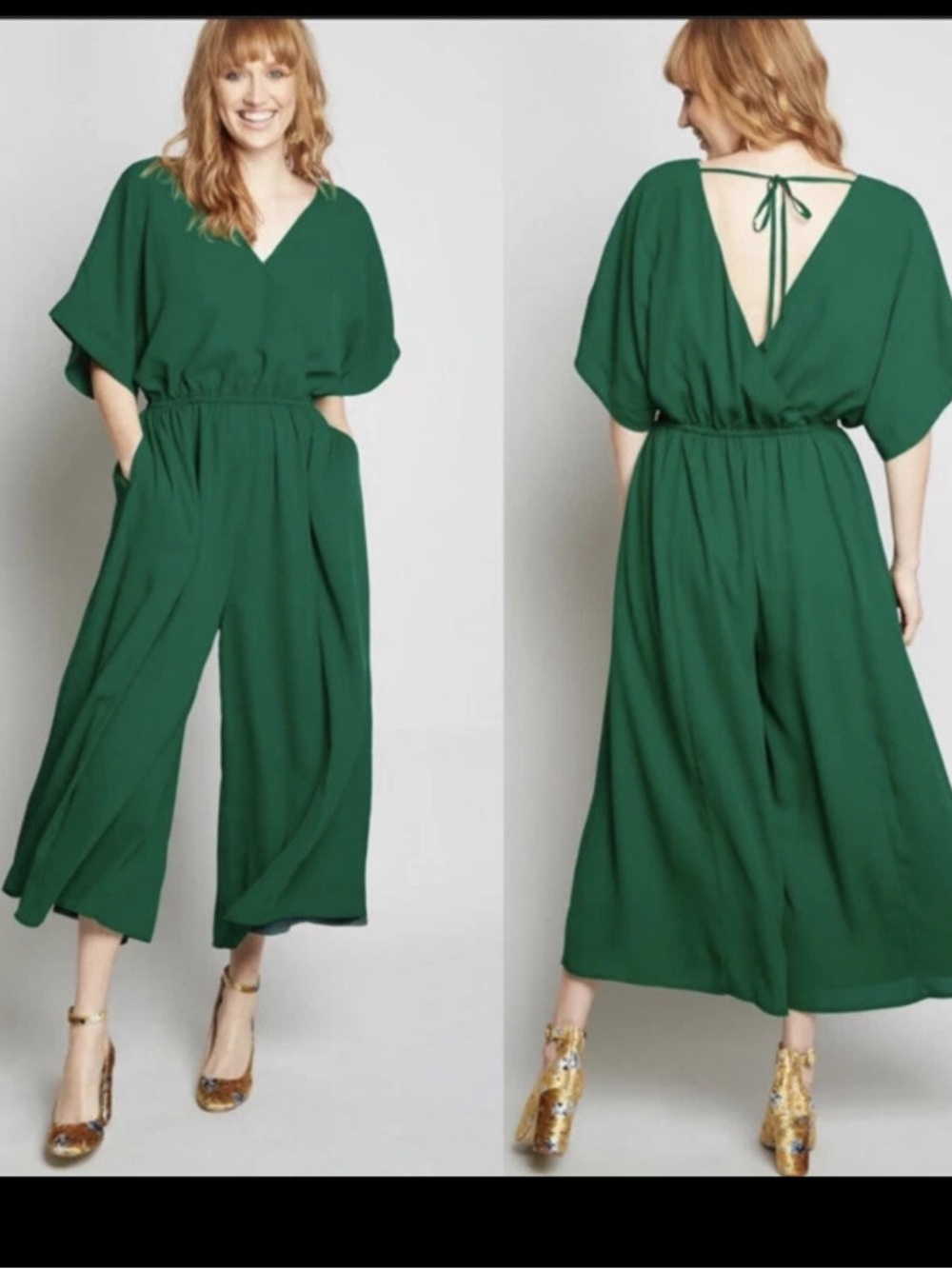ModCloth Women's Green Arrive and Thrive Wide-Leg Jumpsuit Size XL